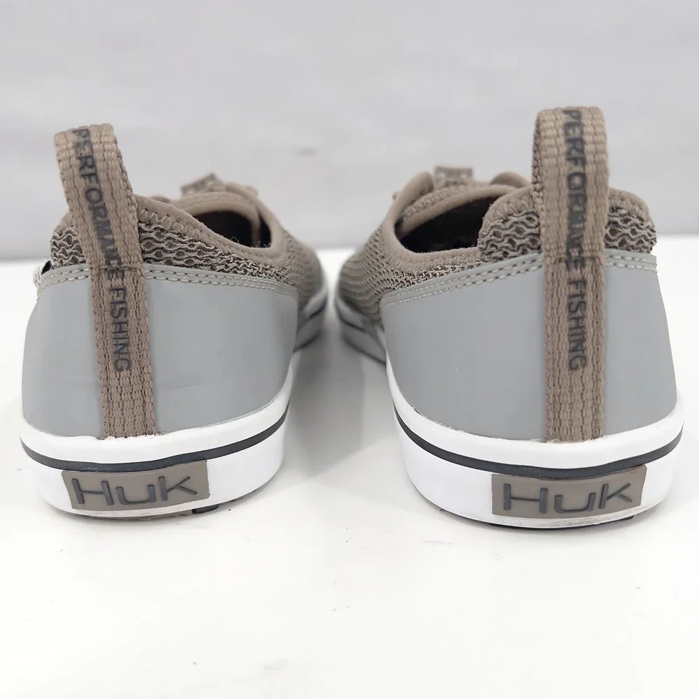 Huk Brewster Mens Fishing Deck Shoe Brown Grey Mesh Bungee Lace Size 12